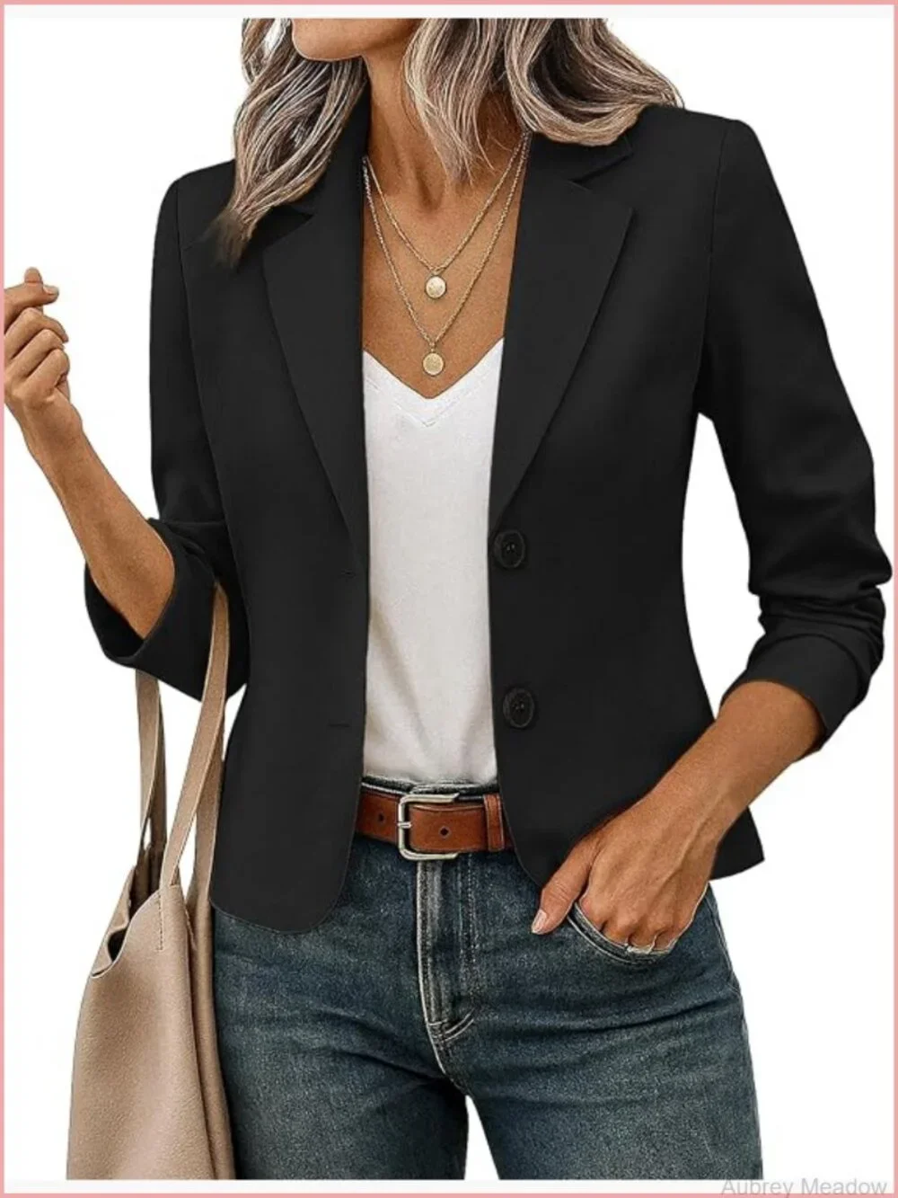 Business Casual Cropped Blazer Lapel Collar Long Sleeve Work Office Suit Jacket